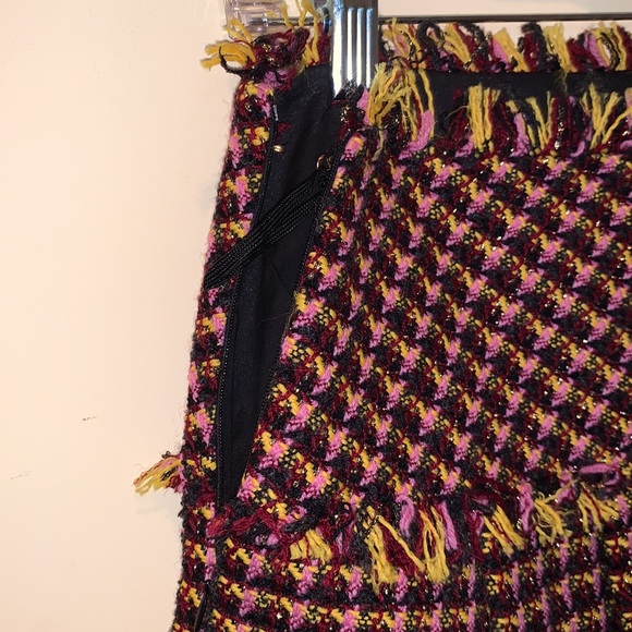 IBlues Pleated Houndstooth Print Multi Colors Tweed Short  Skirt - Picture 4 of 11